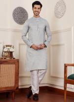 Viscose Grey Traditional Wear Embroidery Work Readymade Kurta Pajama